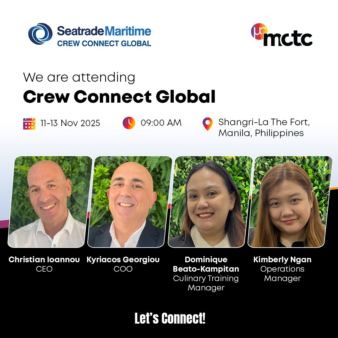 MCTCMarineLtd's tweet image. Heading to Seatrade Maritime Crew Connect Global 2025! 🚢 Visit us at Booth 39 to connect and explore how MCTC elevates maritime catering &amp;amp; crew well-being.​
​
#MCTC #Seatrade2025 #MaritimeCatering #CulinaryTraining #Seafarers