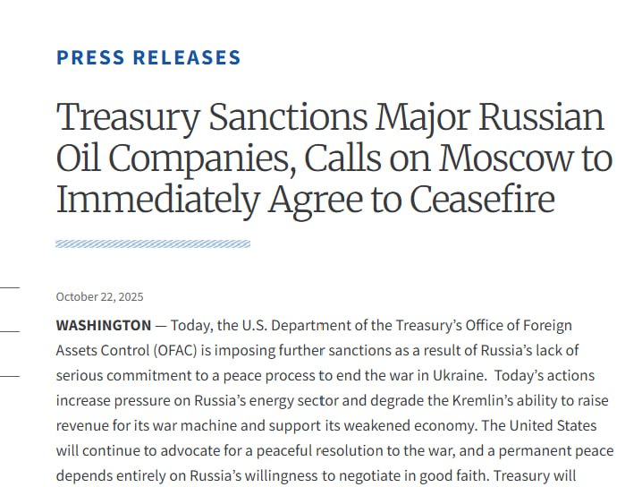 NEW: Washington announces sanctions against the Russian oil groups Rosneft and Lukoil.