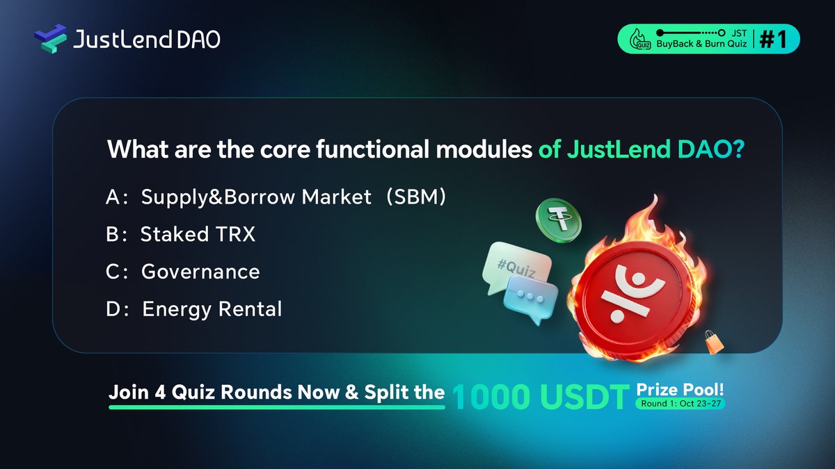 🔥JST Buyback &amp; Burn Quiz — Round 1 | Share 250 USDT in Rewards!

💥How to Join:
 1️⃣Follow <a href="/DeFi_JUST/">JUST DAO</a> and <a href="/justinsuntron/">H.E. Justin Sun 👨‍🚀 🌞</a>
 2️⃣Like, retweet, and tag 3 friends
 3️⃣Comment your quiz answers and include:
“🔥JST Buyback &amp; Burn Phase 1 is completed! Discover more