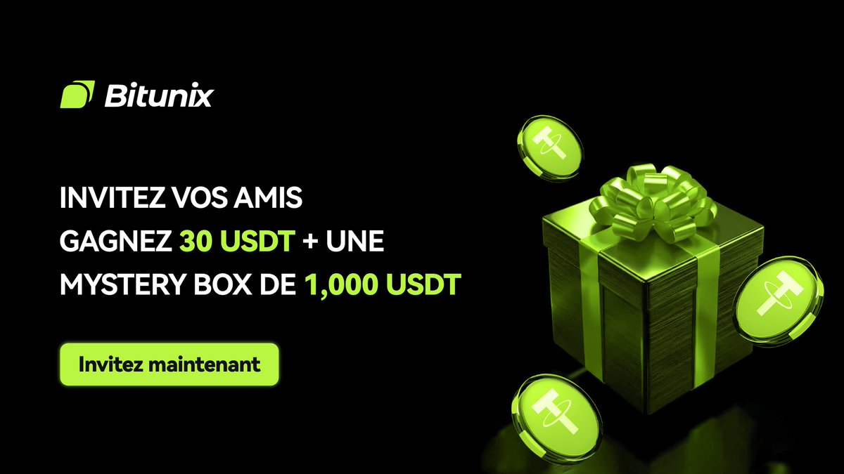BitunixFR's tweet image. 💸 Invitez & Gagnez sur Bitunix
Invitez vos amis et gagnez jusqu’à 1 000 $USDT en récompenses !
🎁 30 $USDT + des boîtes mystères pouvant aller jusqu’à 500 $USDT
💰 Votre ami dépose 100 $USDT et effectue 1 trade → Vous recevez 20 $USDT
📈 Le volume total de trading de votre…