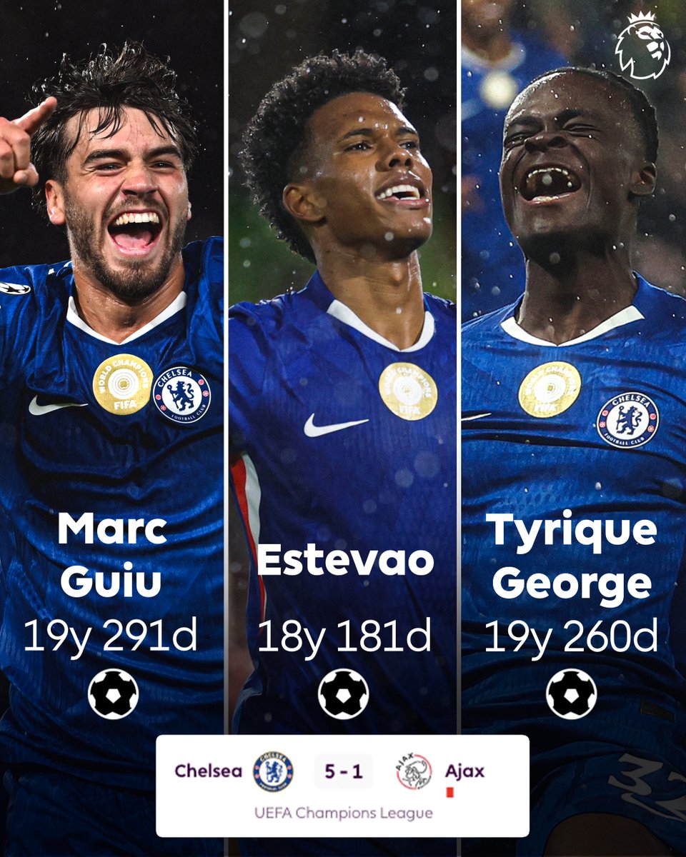 premierleague's tweet image. 🔵 @ChelseaFC are the first-ever team to have three teenagers score in a single Champions League match! 👏