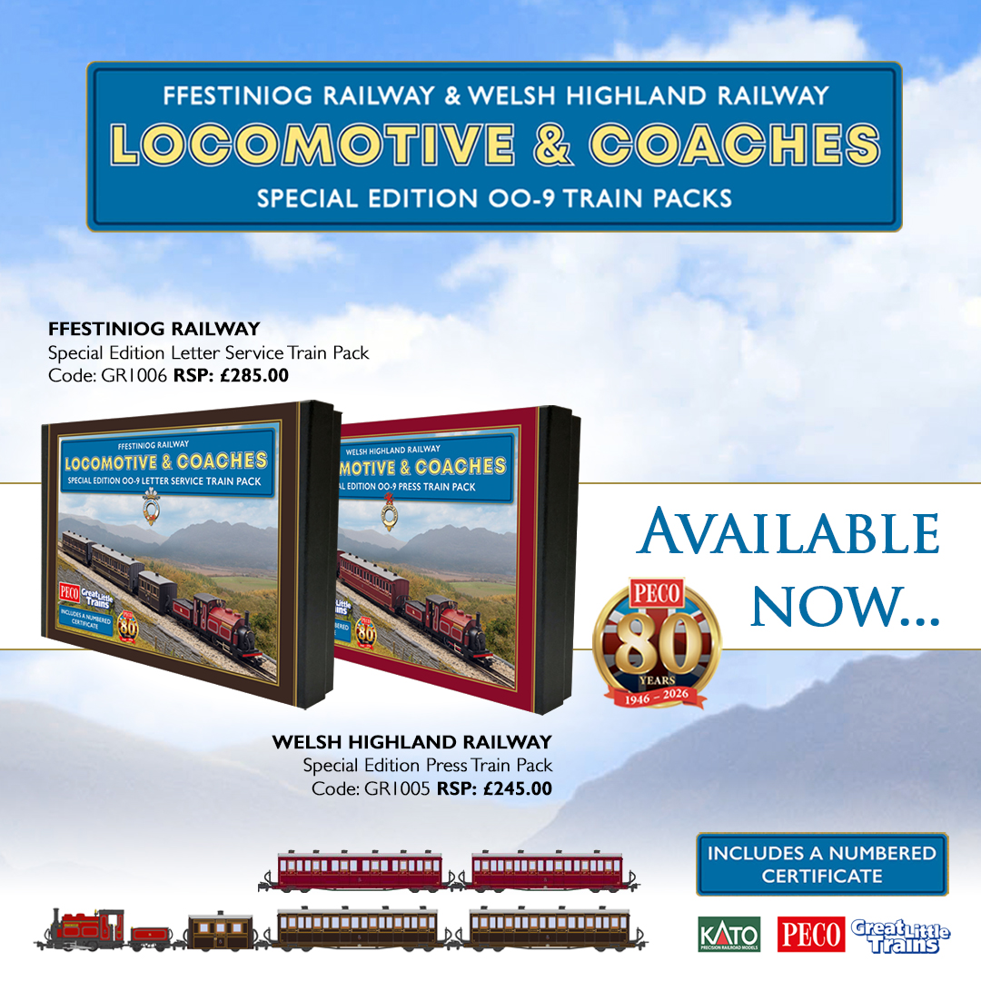 🚂✨ Just dropped: NEW OO-9 Ffestiniog &amp; Welsh Highland Railway Train Packs! 🇬🇧🔥 Stunning locomotives + unique coaches, exclusive to these packs! 🎨🚞 Premium collector’s box included. Limited availability—don’t miss out! 

👉 peco-uk.com