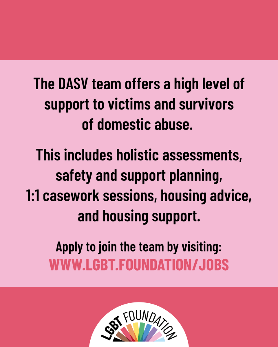 LGBTfdn's tweet image. Applications open - join our DASV team ❤️
Visit lgbt.foundation/jobs to learn more and apply today! 🙌

#LGBTQSupport #DomesticAbuseAwareness #ManchesterJobs #LiverpoolJobs #SupportWorkers #CharityJobs