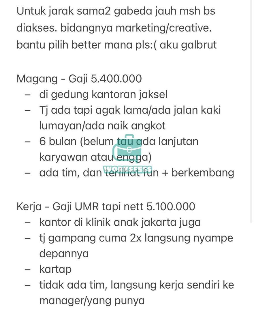 worksfess's tweet photo. CW // GAJI

HELP Work! Jd aku ikut maganghub &amp; udh apply kerja, sama2 lolos. yg magang itu sempet digantung gak jelas, akhirnya baru dikasih tau hr ini kl beneran lolos &amp; aku tuh udh ditahap OL kmrn di tmpt kerja lainnya https://t.co/YIadFtwZ5z