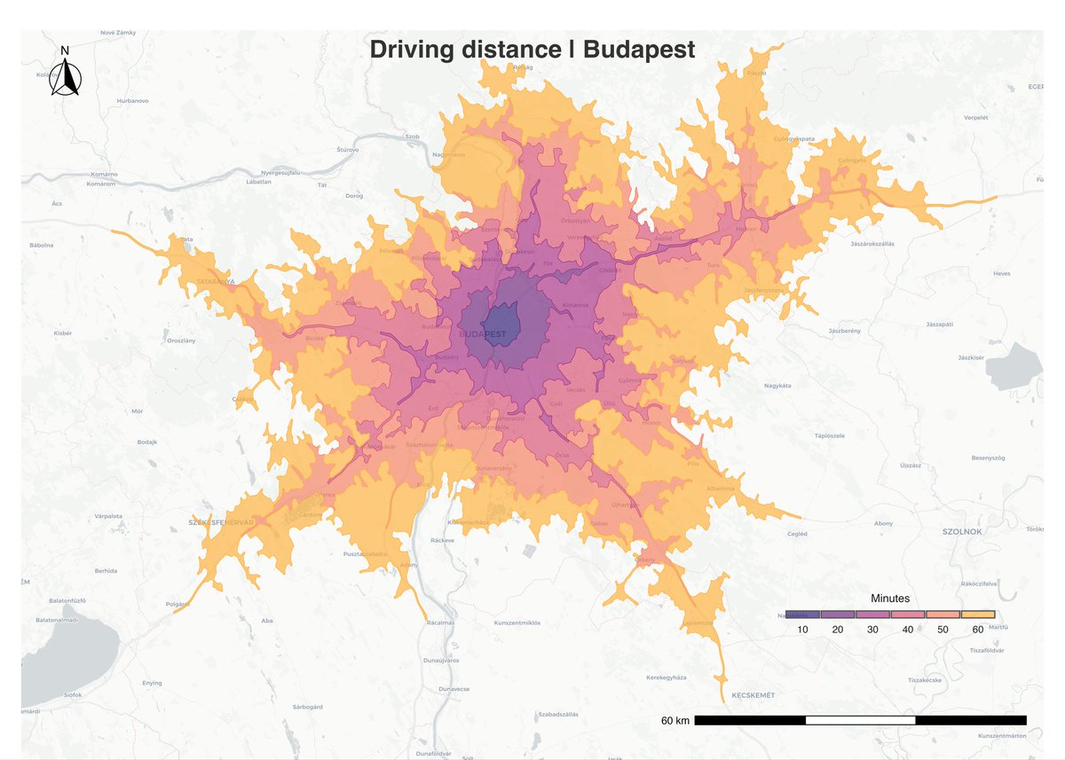 milosmakesmaps's tweet image. Time is geography in motion—and every city tells a different story of how far an hour can take you.
I mapped one-hour driving ranges from four European cities starting with “B”—Barcelona, Belgrade, Bucharest, and Budapest—to see how terrain, road networks, and infrastructure…