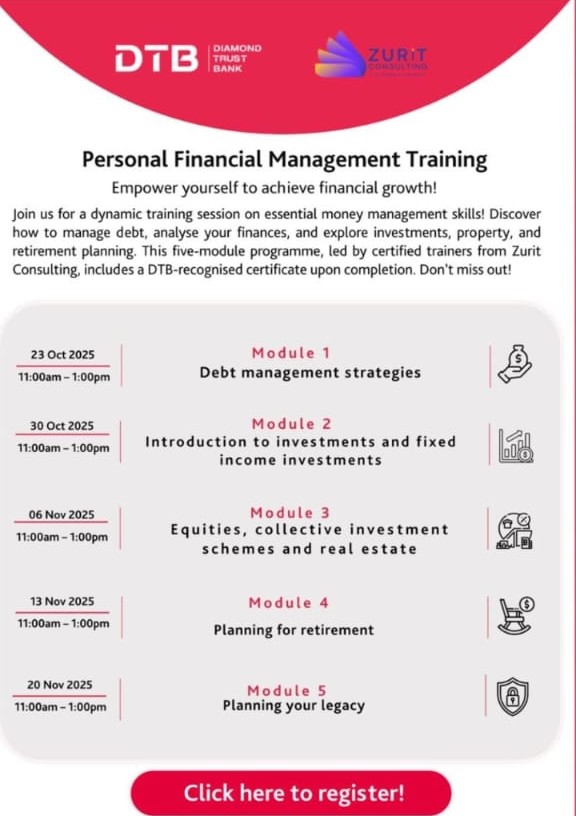 Big banks doubled training because skills pay. Zurit–DTB opens access for everyone, building competence and confidence. Learn budgeting, debt detox, and investing. Join the next wellness session: us06web.zoom.us/webinar/regist…