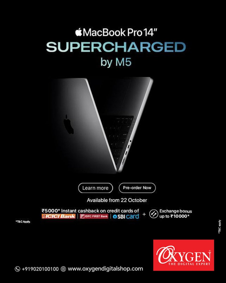 The MacBook Pro 14" Supercharged by M5 is here, bringing incredible performance and exclusive launch offers you won't want to miss.

#macbookpro14 #macbook #oxygen #OxygenTheDigitalExpert

📍Shop from Oxygen The Digital Expert!
🌐oxygendigitalshop.com
☎ 9020 100 100