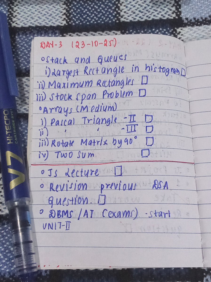SilentCommit01's tweet image. Today's task (23 October 2025) , totally forgot that I also have to prepare for exams too 😵💫😂, will be posting progress once completed ✨🍀
#DSA #CodingJourney