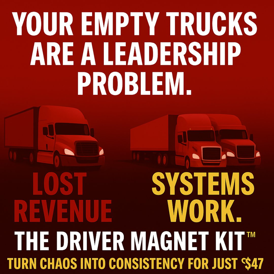 rigonwheels's tweet photo. Empty trucks = leadership problem. Lost revenue or systems that work you choose.   

🧲 The Driver Magnet Kit™ → $47 at https://t.co/tcrN16bpnB 

#RigOnWheels #FleetSuccess https://t.co/xs6B2d1fov