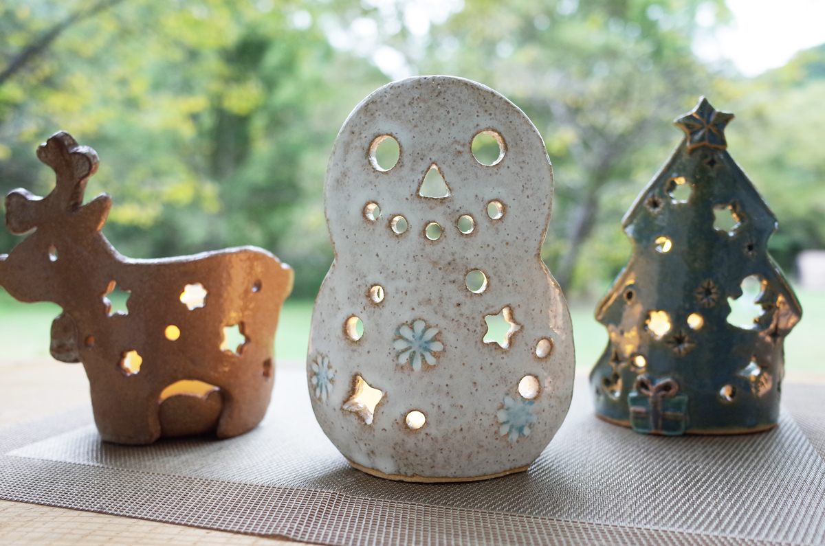 冬限定】陶芸手びねり「陶器のクリスマスランプ」 型紙を使って、陶器