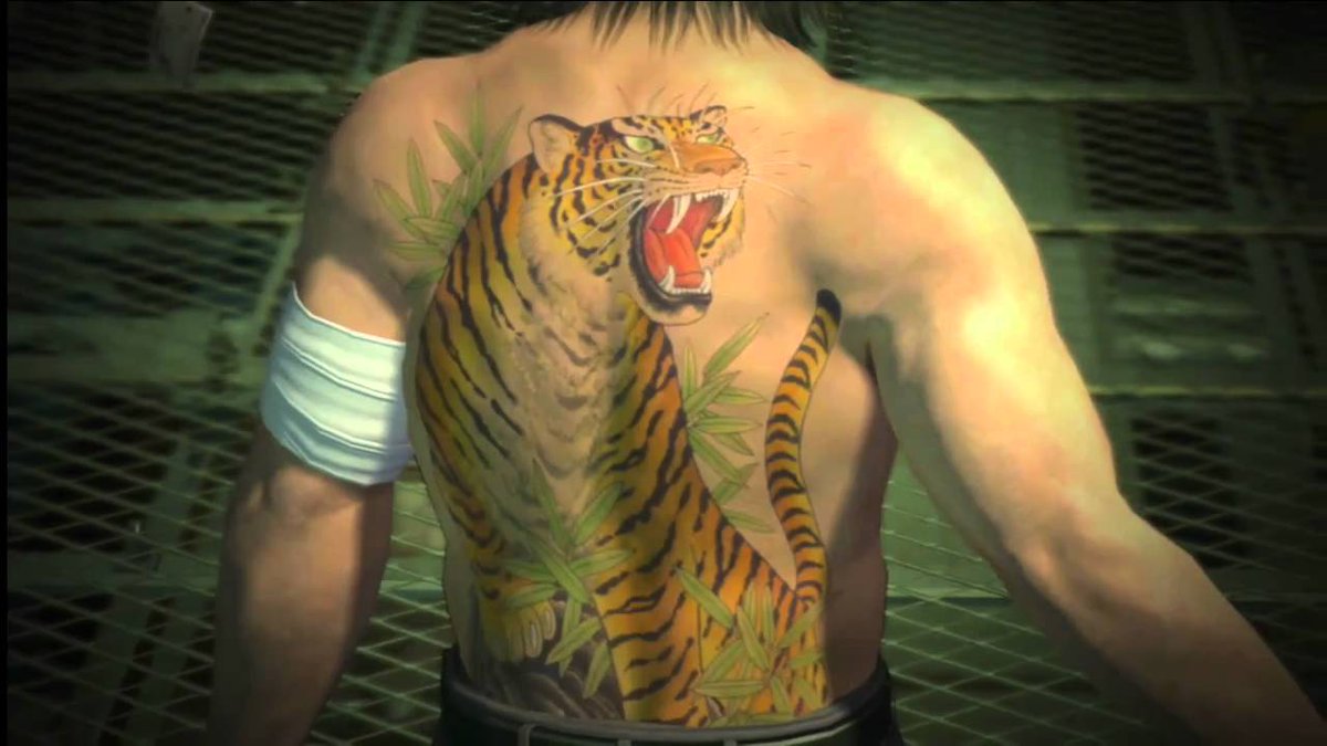 Saejima's tattoo is a roaring tiger in bamboo grass. This represents his opposite traits to Kiryu. In Buddhism the tiger and dragon are equal to each other, representing different symbols of power. The tiger is more headstrong and relentless, while the dragon is patient and wise.