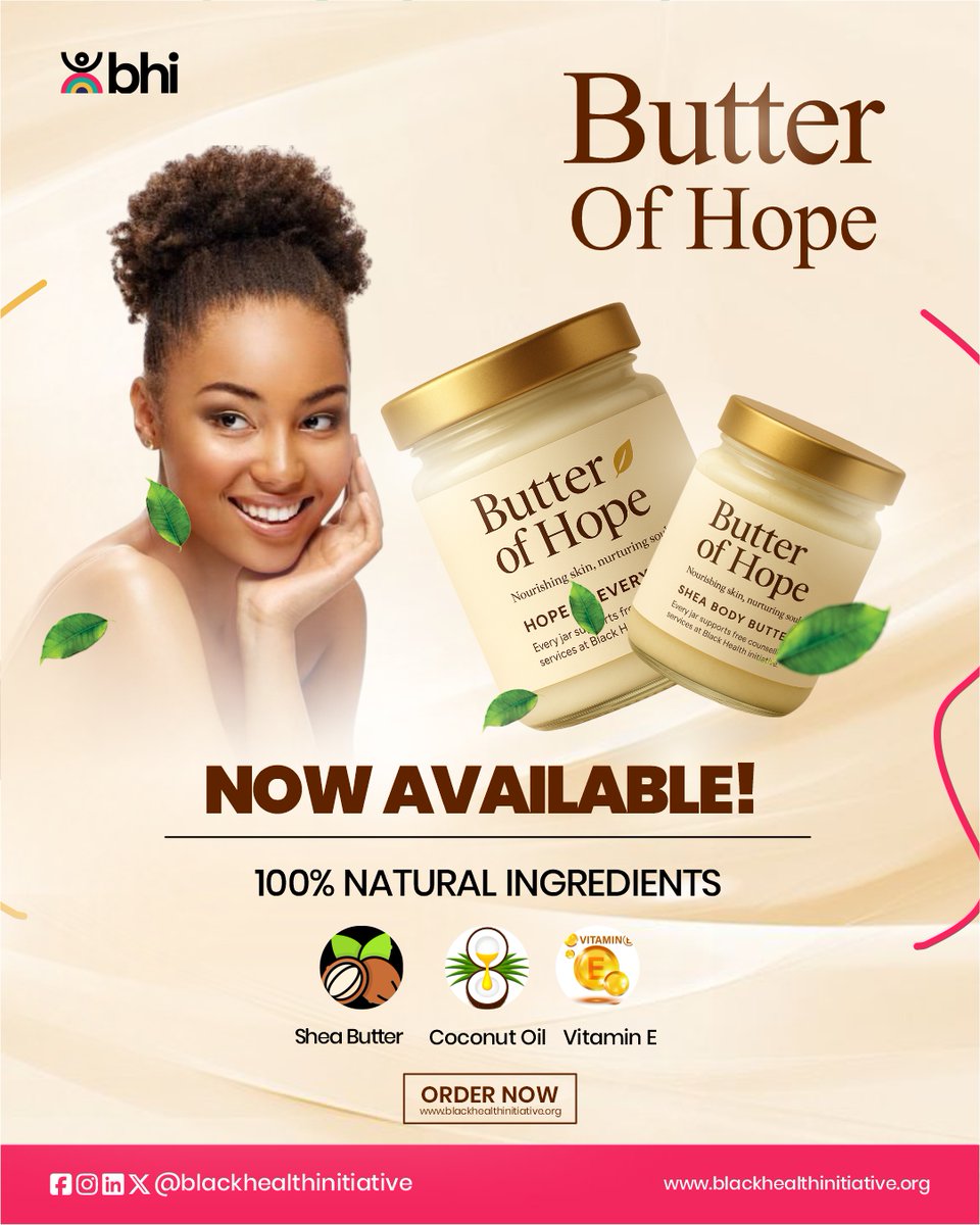 Introducing Butter of Hope, skincare that goes beyond beauty. Handcrafted with 100% natural shea butter, coconut oil, and vitamin E, Butter of Hope was lovingly created by our community. 
Order now at blackhealthinitiative.org.uk or click the link in our bio