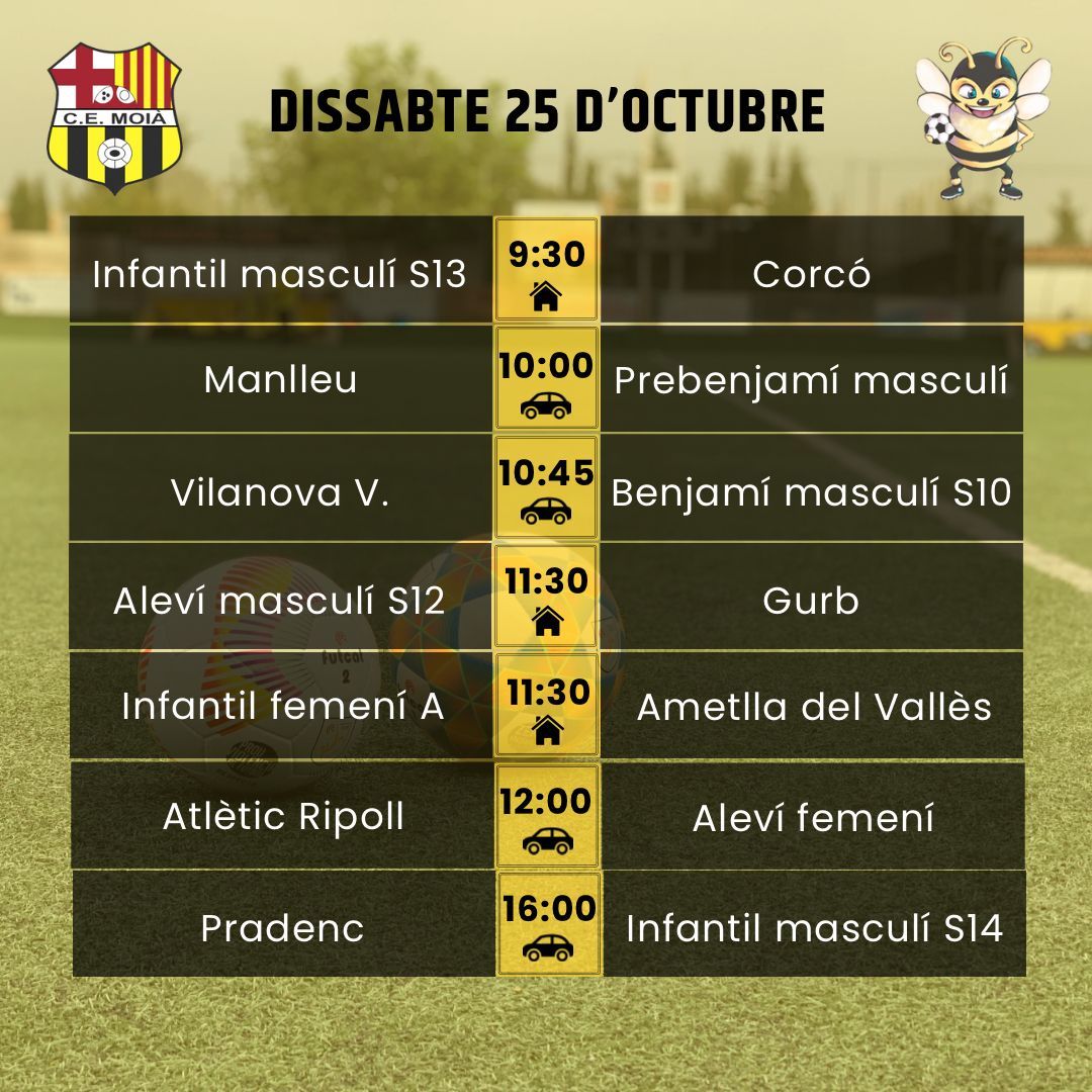 cemoia1922's tweet photo. ⚽️HORARIS CAP DE SETMANA⚽️
Som-hi Moià! 💛🖤
#somhimoià #futbol #moià #fcf #futcat #futfem #futbase #moianès https://t.co/jXMFqYjSPd