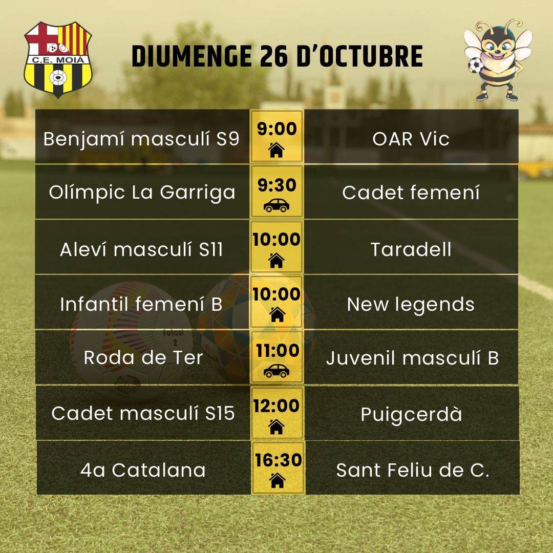 cemoia1922's tweet photo. ⚽️HORARIS CAP DE SETMANA⚽️
Som-hi Moià! 💛🖤
#somhimoià #futbol #moià #fcf #futcat #futfem #futbase #moianès https://t.co/jXMFqYjSPd