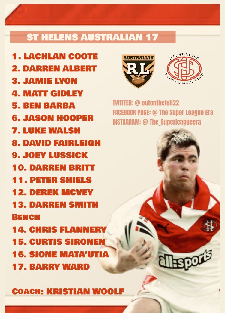 The Ashes countdown 

Each club’s best Australian <a href="/SuperLeague/">Betfred Super League</a> era players 

The <a href="/Saints1890/">St.Helens R.F.C.</a> Australian 17