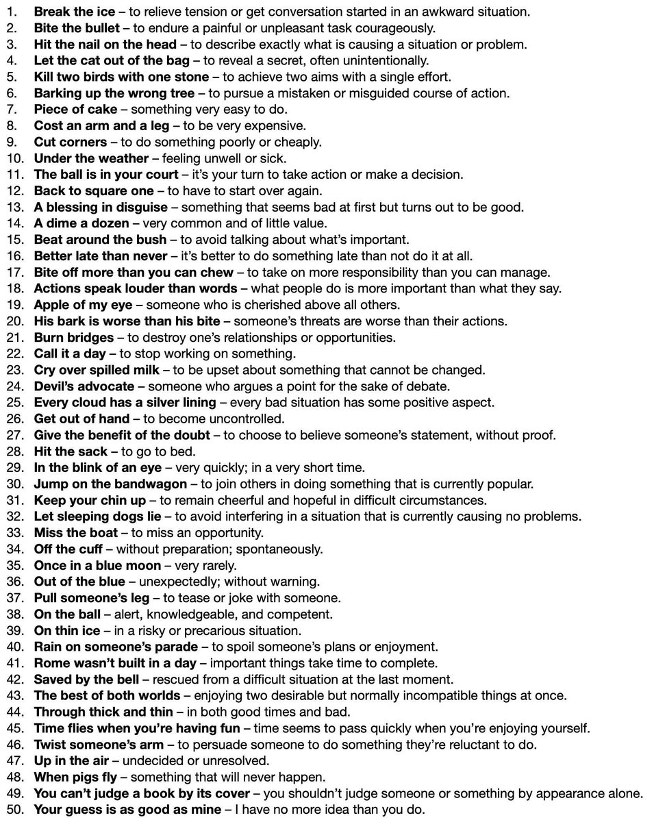 cooltechtipz's tweet image. 50 idioms every adult should know