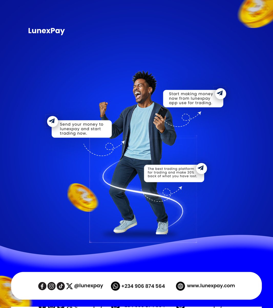 _dawndev's tweet image. GM Guys ✨

A flyer design for lunexpay a platform use for trading👊.

#graphicdesign 
#GraphicDesigner