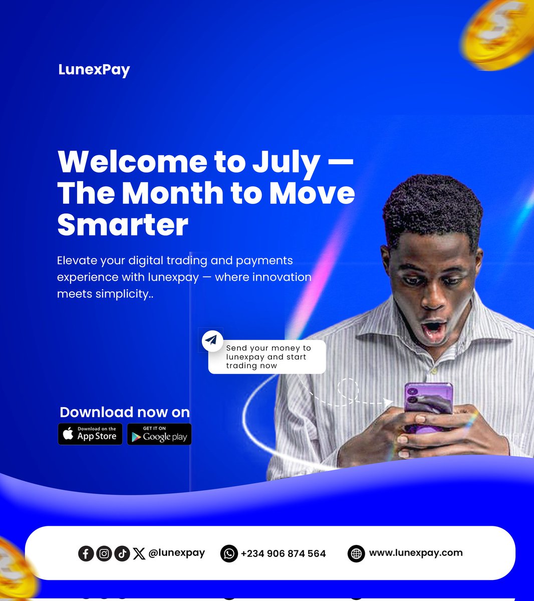 _dawndev's tweet image. GM Guys ✨

A flyer design for lunexpay a platform use for trading👊.

#graphicdesign 
#GraphicDesigner
