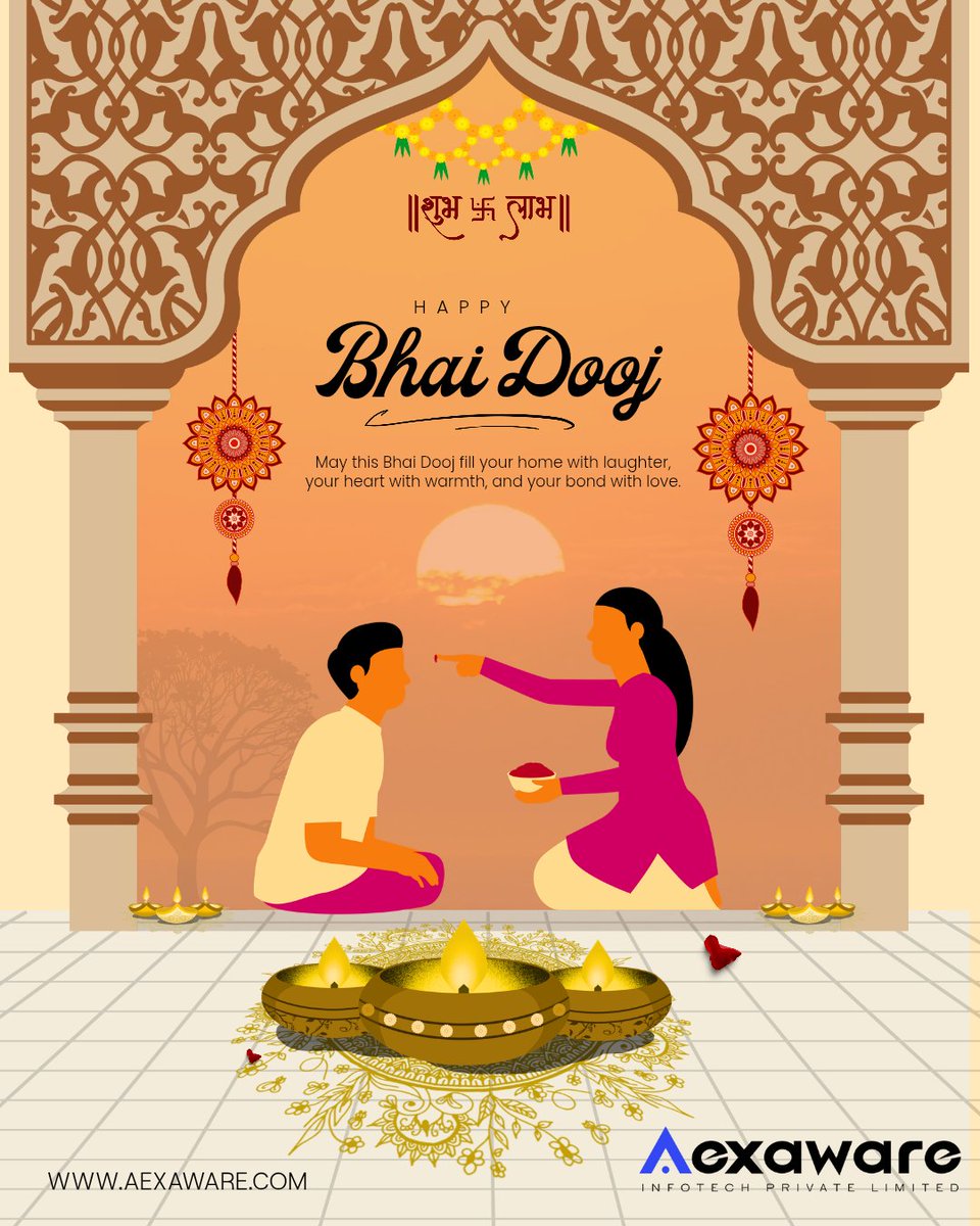 aexaware's tweet photo. Happy Bhai Dooj! 💫
Celebrating the special bond of love, care, and trust.
May your relationships grow stronger and brighter with each passing year. 💖
#HappyBhaiDooj #Aexaware #TogetherWeGrow #FestivalOfLove https://t.co/YbNqE2qARA