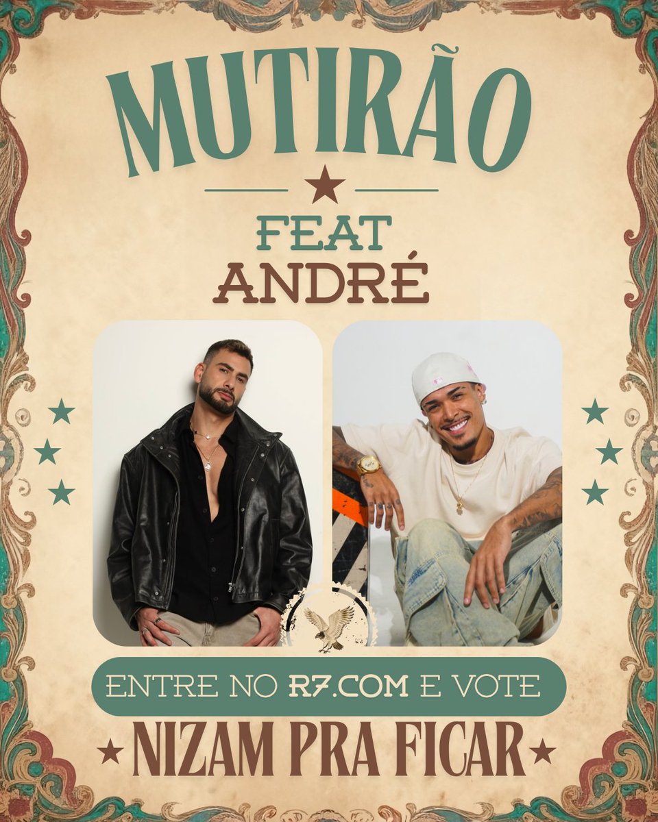 NizamHayek's tweet image. 🦅 MUTIRÃO FEAT. 
@PereiraAndreh  INICIADO!🦅

🗳 A CADA 10 VOTOS, COMENTE UM EMOJI AQUI.

🎯 META: MIL COMENTÁRIOS.

✅ O voto é para SALVAR. Vote no NIZAM!

⏰ Encerra ás 14:00h

📲 record.r7.com/a-fazenda/a-fa…

#FicaNizam #AFazenda17