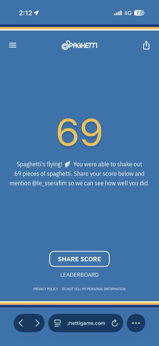 kev_lw's tweet image. First attempt 🔥
#spaghettigame ⭐⭐⭐⭐ 🍝 69 noodles
Spaghetti's flying! 🪽
spaghettigame.com
