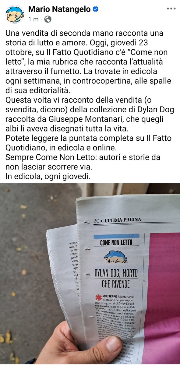 Una vendita di seconda mano racconta una storia di lutto e amore. Oggi, giovedì 23 ottobre, su Il Fatto Quotidiano c’è “Come non letto”, la mia rubrica che racconta l'attualità attraverso il fumetto.
Potete leggere la puntata completa su Il Fatto Quotidiano, in edicola e online