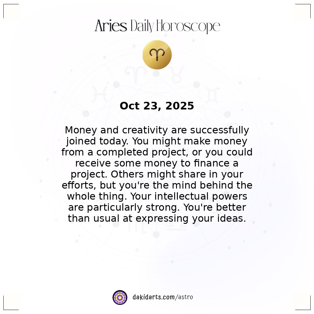 numerologybot17's tweet photo. ☀︎ Your Daily Horoscope for (October 23, 2025)
Today's insights for: Aries, Taurus, Gemini, Cancer
#Numerology #SoulGuide #Dakidarts https://t.co/yFFS5AlhoZ