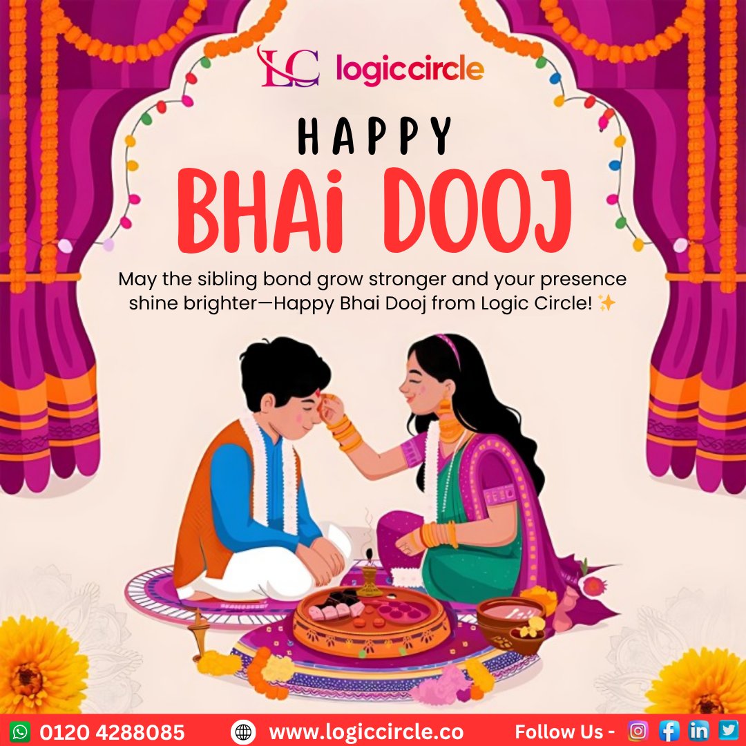 logiccirclein's tweet image. 💫 Celebrating the bond of love &amp;amp; trust this #BhaiDooj!
At Logic Circle, we believe strong bonds create stronger connections — in life &amp;amp; online. 🌐✨
📞 0120 4288085 | 🌍 logiccircle.co
#HappyBhaiDooj #LogicCircle #SiblingLove #FestiveVibes