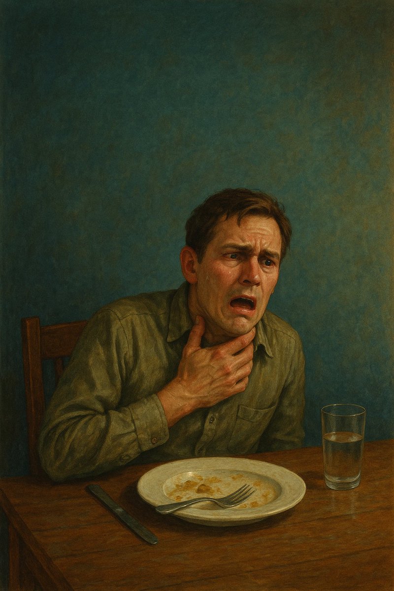 chenb0x's tweet image. His throat started to close. 
He was never #Allergic to anything before. 
Why would he carry pills or a pen?
But his greatest mistake, today, was eating alone.

#31DaysOfScary #Day22