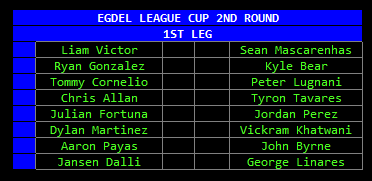 #EGDEL #FPL #GW9 

This week the attention turns to the #EGDEL #LeagueCup 2nd Round 1st Legs with the returns taking place in #GW16

Massive work derby as <a href="/1660Liam/">Liam Victor</a> takes on <a href="/Feti2611/">Sean Mascarenhas</a> 

Battle of the GK's as <a href="/jfortuna42/">Julian Fortuna</a> takes on Jordan Perez