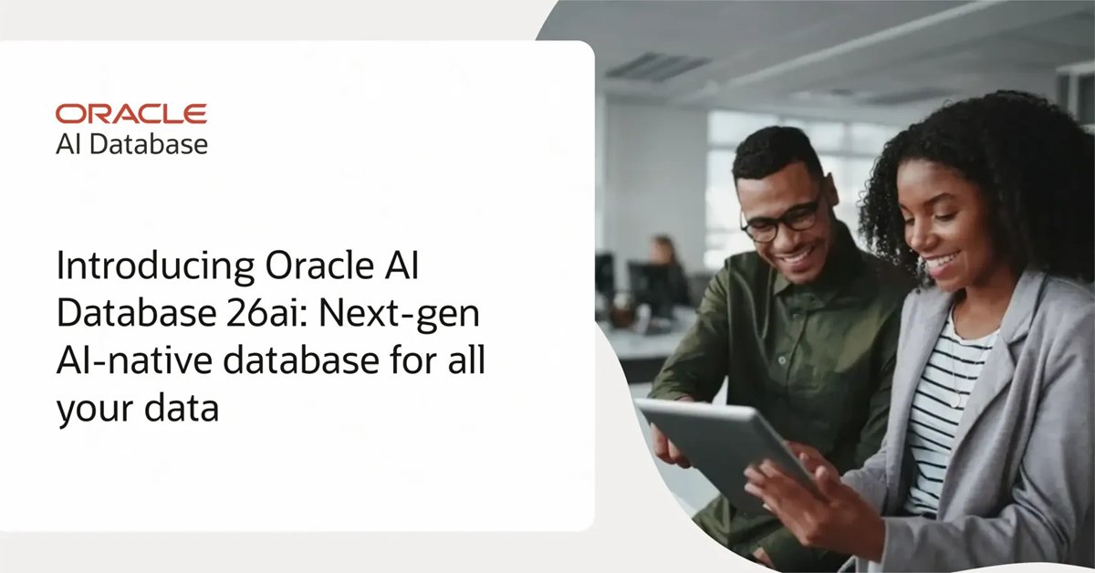 .<a href="/Oracle/">Oracle</a> AI Database 26ai architects AI into the core of data management, enabling organizations to combine private database data with public information and gain better answers to business questions: social.ora.cl/6017AC1HZ