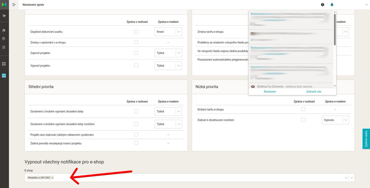 Nově umí <a href="/mergado_cz/">Mergado</a> vypnout 📬 notifikace uživateli z celého e-shopu. To sníží "šum" a umožní mít mít přehled, kde se co ve feed marketingu šustne, z jednoho místa.