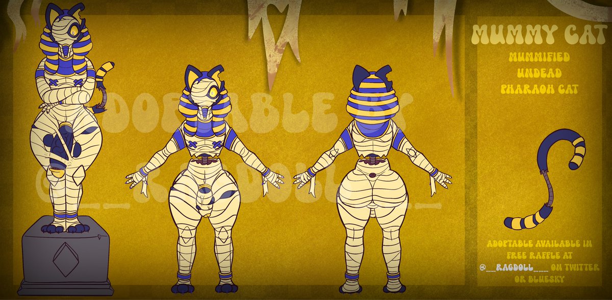 Free Halloween Raffle!

Awoken from his tomb, this pharaoh feline walks among the living… draped in ancient grace and alluring mystery.

#raffle #artraffle #furry #furryart #furryartraffle #fursona #digitalartist #furrynsfw #furryfandom #anthroart #adoptable #adopts #Halloween