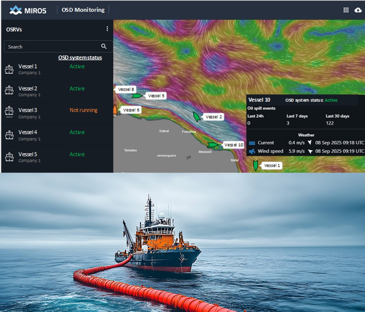 mirosgroup's tweet image. When oil meets water, clarity is everything! 🌊 When you’re out on an #OSRV, every second matters. The faster you see what’s happening, the faster you can act. That’s what #Miros #OSDMonitoring delivers: #Realtime visibility of spills straight to your screen, anywhere, anytime.