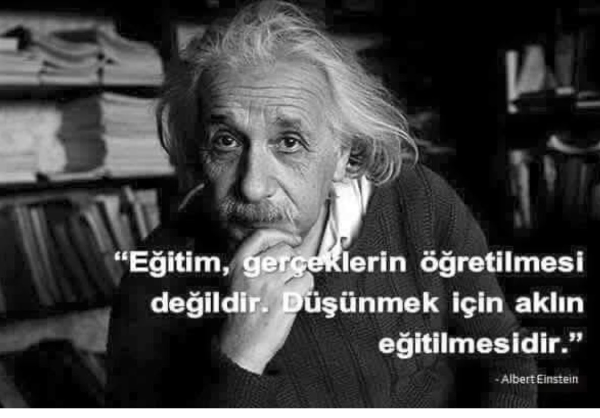 Eğitim, gerçeklerin öğretilmesi değildir. DÜŞÜNMEK İÇİN AKLIN EĞİTİLMESİDİR... diyor Albert Einstein..