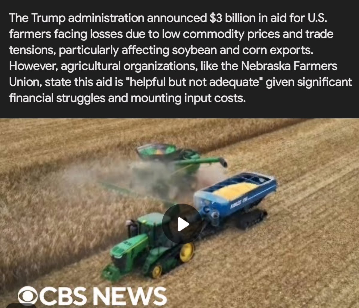<a href="/FarmActionUS/">Farm Action</a> Farmers, Trump heard you loud and clear. 

Thank you President Trump for making American Farmers whole again.  

$3 Billion, excellent...Kudos ! <a href="/POTUS/">President Donald J. Trump</a> 

NOTE: Farming has always been a subsidized industry, going back as far as the 1930's Dust Bowl.