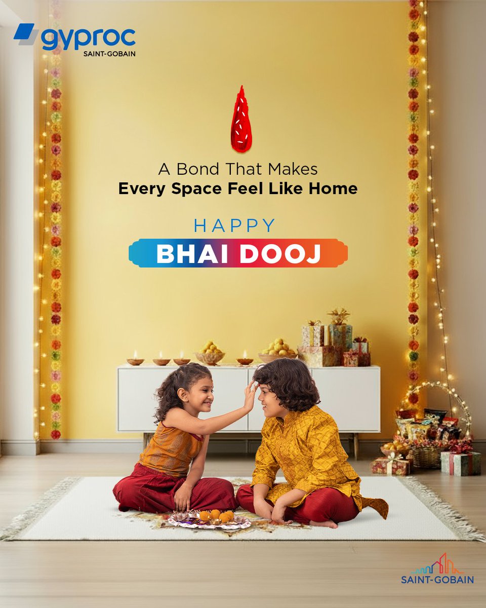 Gyprocindia's tweet photo. This Bhai Dooj, we celebrate bonds built on trust and protection. Gyproc wishes you all a very happy Bhai Dooj.

#Gyproc #BhaiDooj #Celebration #DesignerCeilings #Drywalls #Innovation #GyprocIndia https://t.co/KoCMnuyfRd