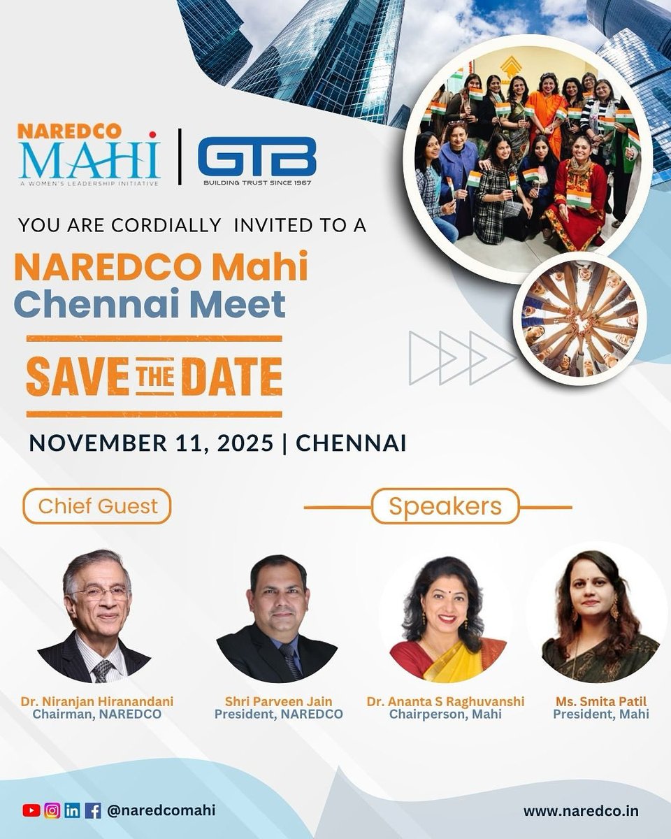 The #NAREDCOMahi Chennai Meet is where visionary leaders, powerful voices, and change-makers of real estate come together to ignite ideas and inspire action. 

Get ready to rise, connect, and lead the change on November 11, 2025 — because when women lead, the industry transforms.