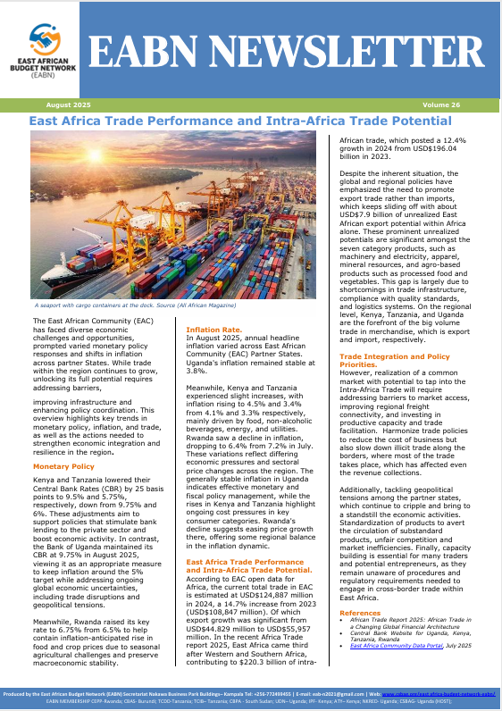 CSBAG (csbag.org) (@csbaguganda) on Twitter photo The latest EABN Newsletter reveals East Africa is on the rise, with trade hitting $124.9 billion in 2024 yet, a $7.9 billion export opportunity within Africa remains untapped.
Economic Pulse: Central Banks are taking varied approaches—with Kenya & Tanzania cutting rates, Uganda The latest EABN Newsletter reveals East Africa is on the rise, with trade hitting $124.9 billion in 2024 yet, a $7.9 billion export opportunity within Africa remains untapped.
Economic Pulse: Central Banks are taking varied approaches—with Kenya & Tanzania cutting rates, Uganda