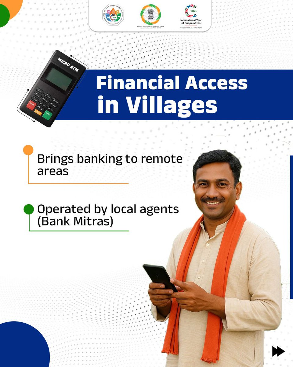 MinOfCooperatn's tweet image. With low-cost infrastructure and local Bank Mitras, they empower cooperative banks, enhance accessibility, and strengthen financial inclusion at the grassroots level.

#EmpoweringCooperatives #IYC2025 #SahkarSeSamriddhi #CoopsYear