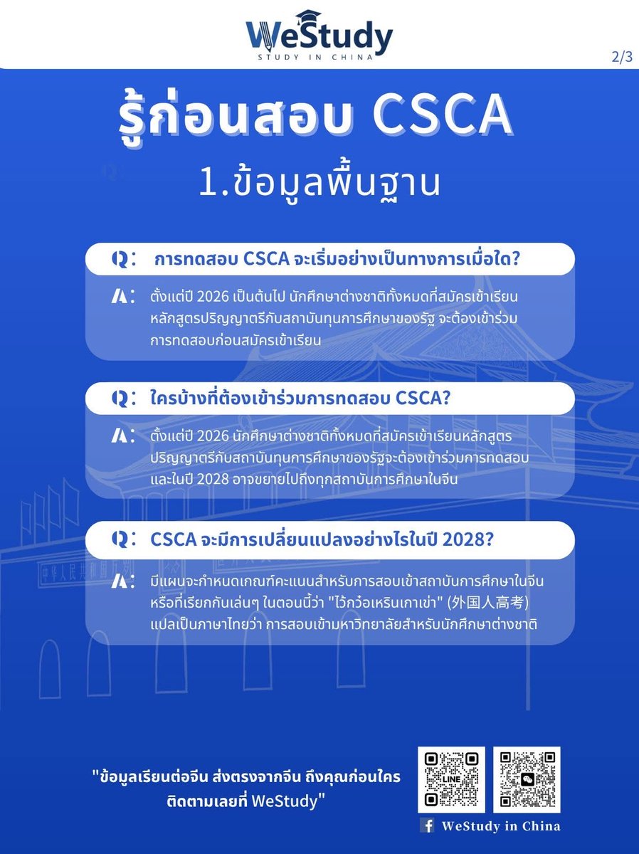 ChinaXuezhang's tweet image. 📣 เว็บไซต์ทางการสอบ CSCA เปิดให้บริการแล้ว! 🎉

🌐 เข้าสู่เว็บไซต์: csca.cn

📖 อยากรู้จักการสอบ CSCA มากขึ้น?

📄 หัวข้อที่ 1 (ข้อมูลพื้นฐาน)

เราได้รวบรวมคำถามที่พบบ่อยพร้อมคำตอบไว้ให้แล้ว หวังว่าจะเป็นประโยชน์กับทุกๆคน 

💖 ขอให้น้องๆทุกคนโชคดีนะคะ

#CSCA