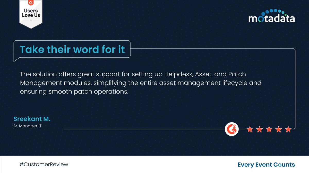 MotadataSystems's tweet image. Every great partnership starts with trust, collaboration, and results. We’re proud to empower customers with smoother it operations, better visibility, and reliable support—making it management smarter and simpler every day.

#customersuccess #itservicemanagement