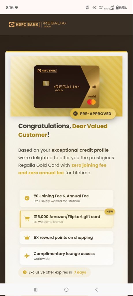 ProfessorCardz's tweet image. 😲₹15000 Amazon/Flipkart Voucher with Regalia Gold Card. 
Upgrade with Any card
8L limit 
No Fees Any Time 
‼️🚨If you get these offers. You are special because you have been targeted for Scamming. 
#ccgeeks #creditalert #creditcards