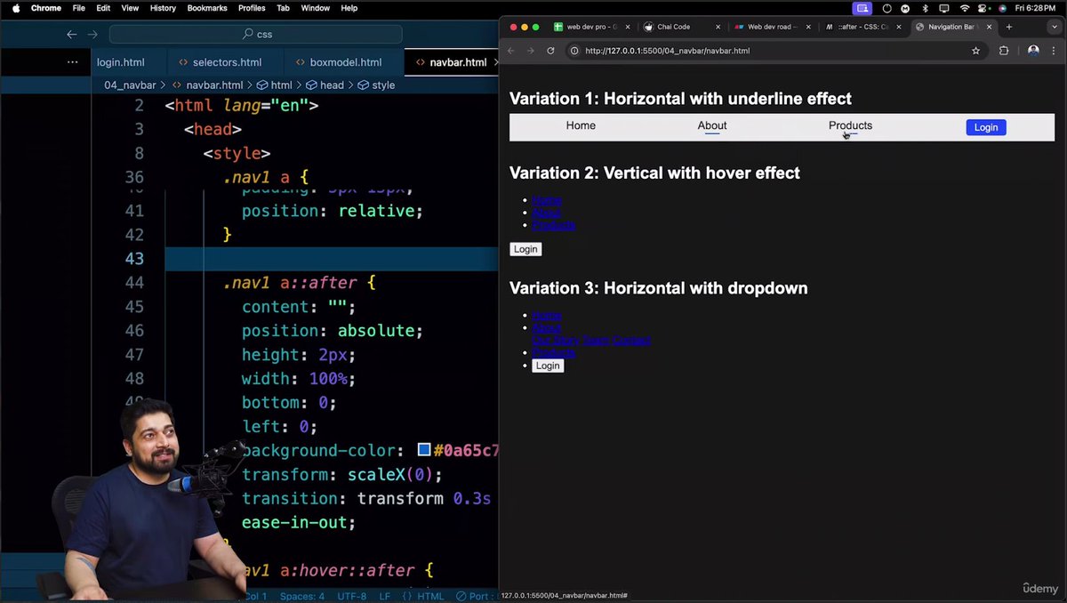 codeXninjaDev's tweet image. Day 12 of #WebDevTortoiseChallenge 🐢 by
@ChaiCodeHQ @Hiteshdotcom 
Studied CSS Box Model content-box, border-box, padding, margin & layout flow! Learned inline vs block + basics of position: relative & absolute. Built a Navbar using ::after & :hover::after hover effects 💻🔥