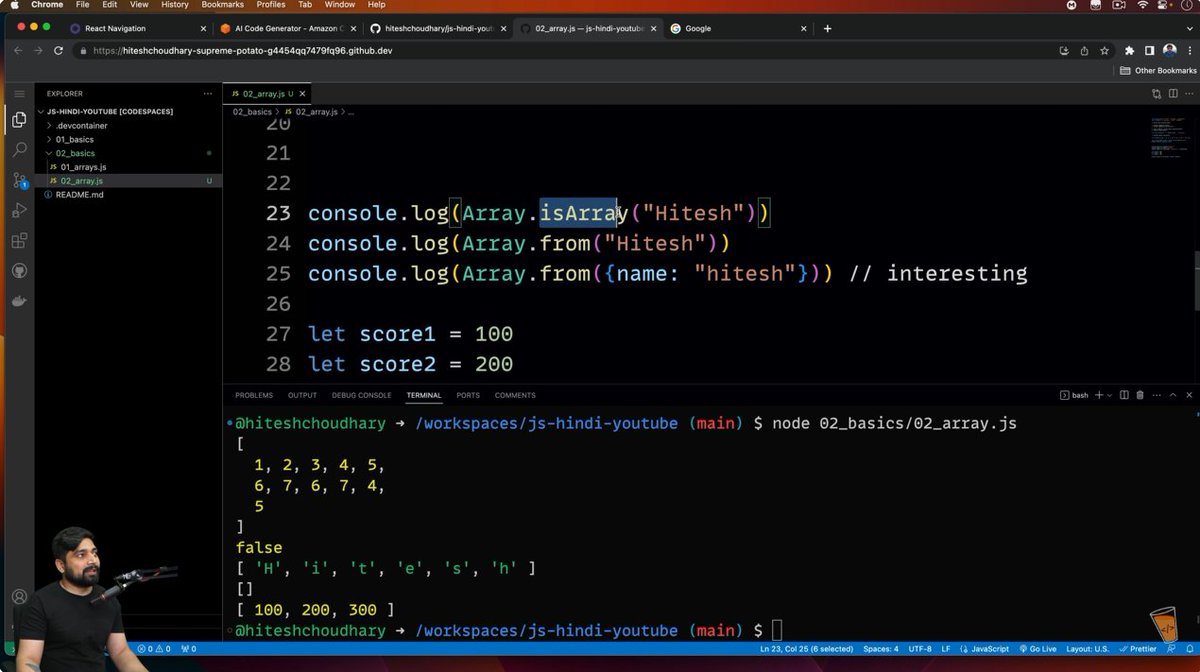 codeXninjaDev's tweet image. Day 14 of #JavaScriptChallenge by @ChaiCodeHQ @Hiteshdotcom
Array Part 2 💻 Learned concat, spread, flat(), and array utils like isArray(), from(), of() merging & flattening made easy! 🔥
#ChaiAurCode #MasterJiChallenge