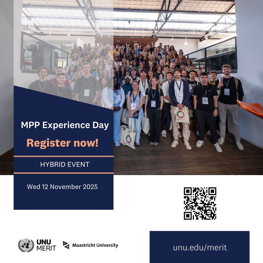UNUniversity's tweet photo. 🎓 MPP Experience Day — Your opportunity to learn more about the one-year MSc in Public Policy and Human Development (MPP) programme by @UNUMERIT and the University of Maastricht 📜

📅 Wed, 12 Nov 2025
📍 Maastricht &amp; online
🔗 Register now: https://t.co/ovjSH2i5Ye

#StudyAtUNU https://t.co/sPwdOtOsW7