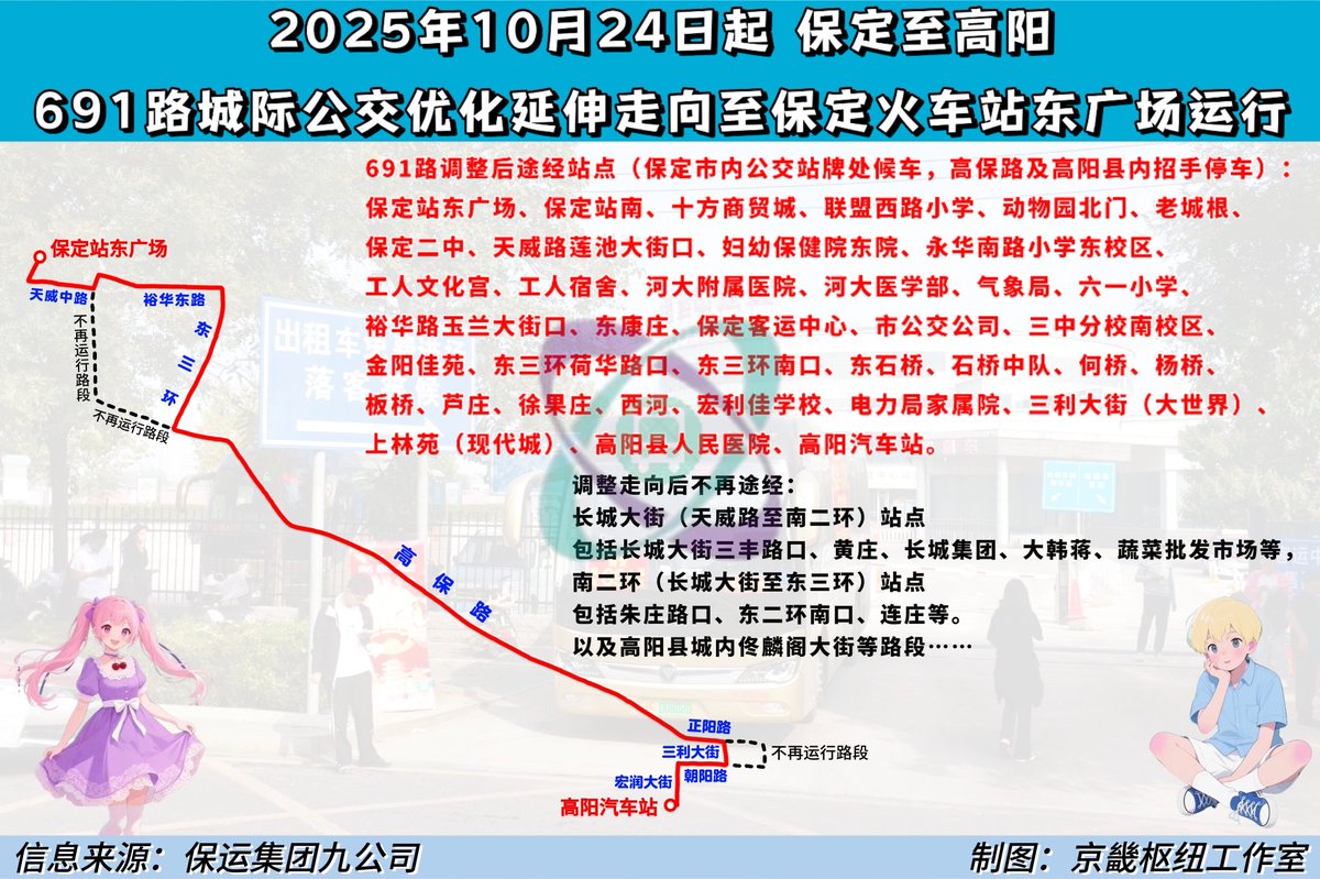 HBBDjjjt's tweet image. Baoding to Gaoyang 691 Intercity Bus Line of Baoyun Group will be extended to the East Square of Baoding Railway Station!
#hebei #baoding #bus #record #information