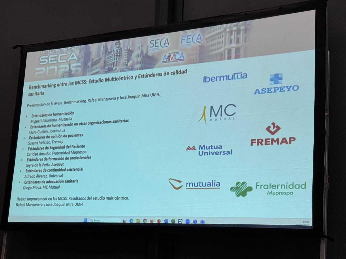 Seguimos en el Congreso #SECA25 <a href="/CalidadAsistenc/">SECA ~ Sociedad Española de Calidad Asistencial</a> 
🗣️Miguel Ulibarrena, Director de Gestión Sanitaria y Asistencia Sanitaria Externa 
👉Sesión técnica: Benchmarking entre las MCSS: Estudio multicéntrico y estándares de calidad sanitaria.
#calidadasistencial #segpac
