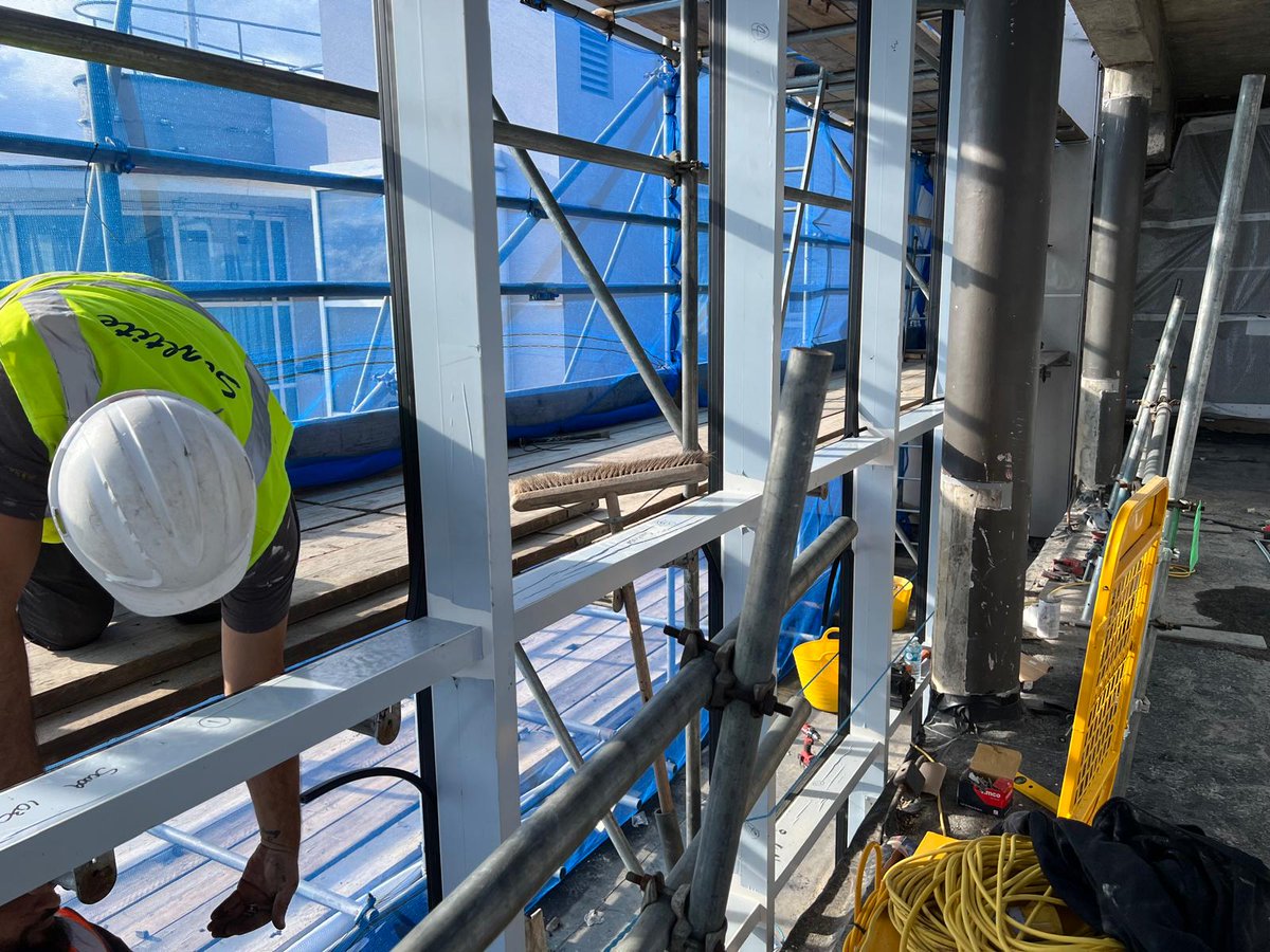 Installation of <a href="/SchucoUK/">Schuco</a>  aluminium frames is underway at the @CliffsPavilion, Southend-on-Sea for Auburn Group Ltd.
This refurbishment delivers a 2 storey extension &amp; feature canopy, creating a striking new main entrance for this iconic venue.
#Construction #CurtainWalling