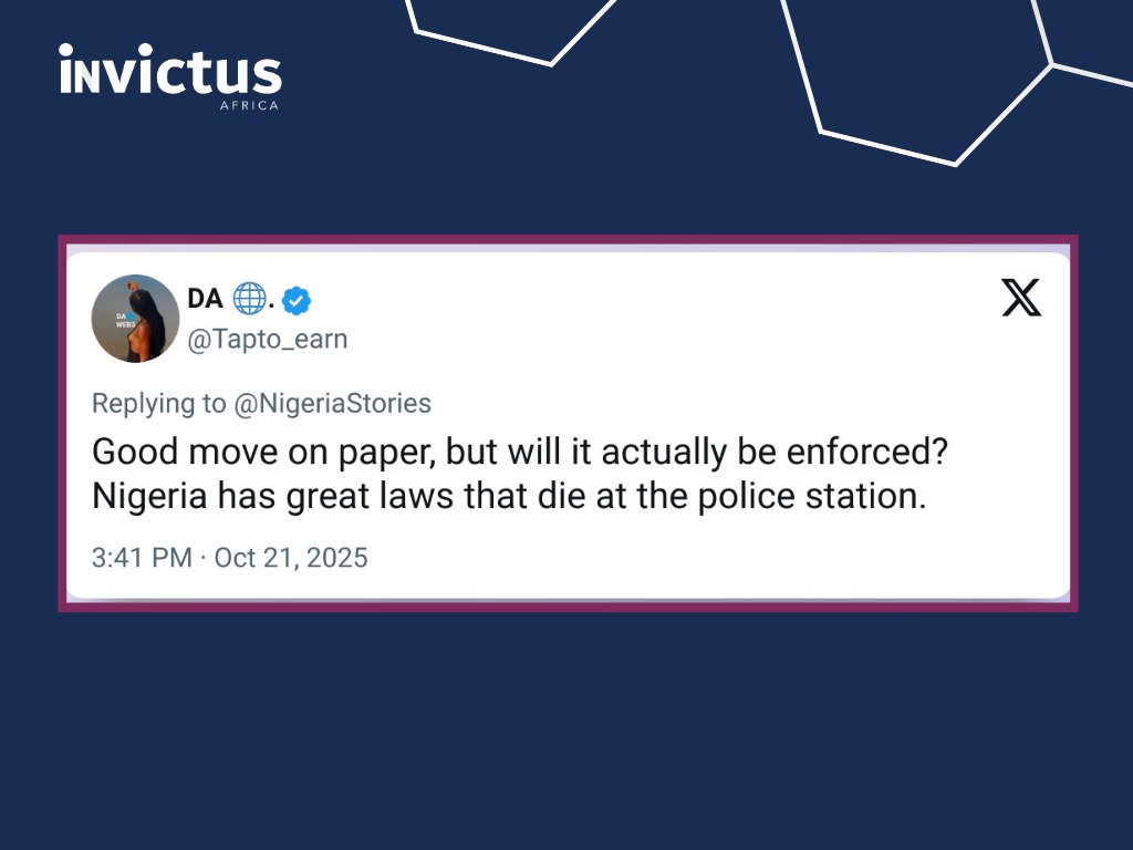 InvictusAfrica's tweet photo. “I hereby move that henceforth any man or woman who is guilty of defiling a minor should be sentenced to life imprisonment,” the Senate President, Godswill Akpabio, declared on Tuesday. 🧑‍⚖️

But from enforcing the law to clearly defining the age of consent, many Nigerians have raised concerns.

What are your thoughts?

#EndGBV #saynotorape #JusticeForChildren